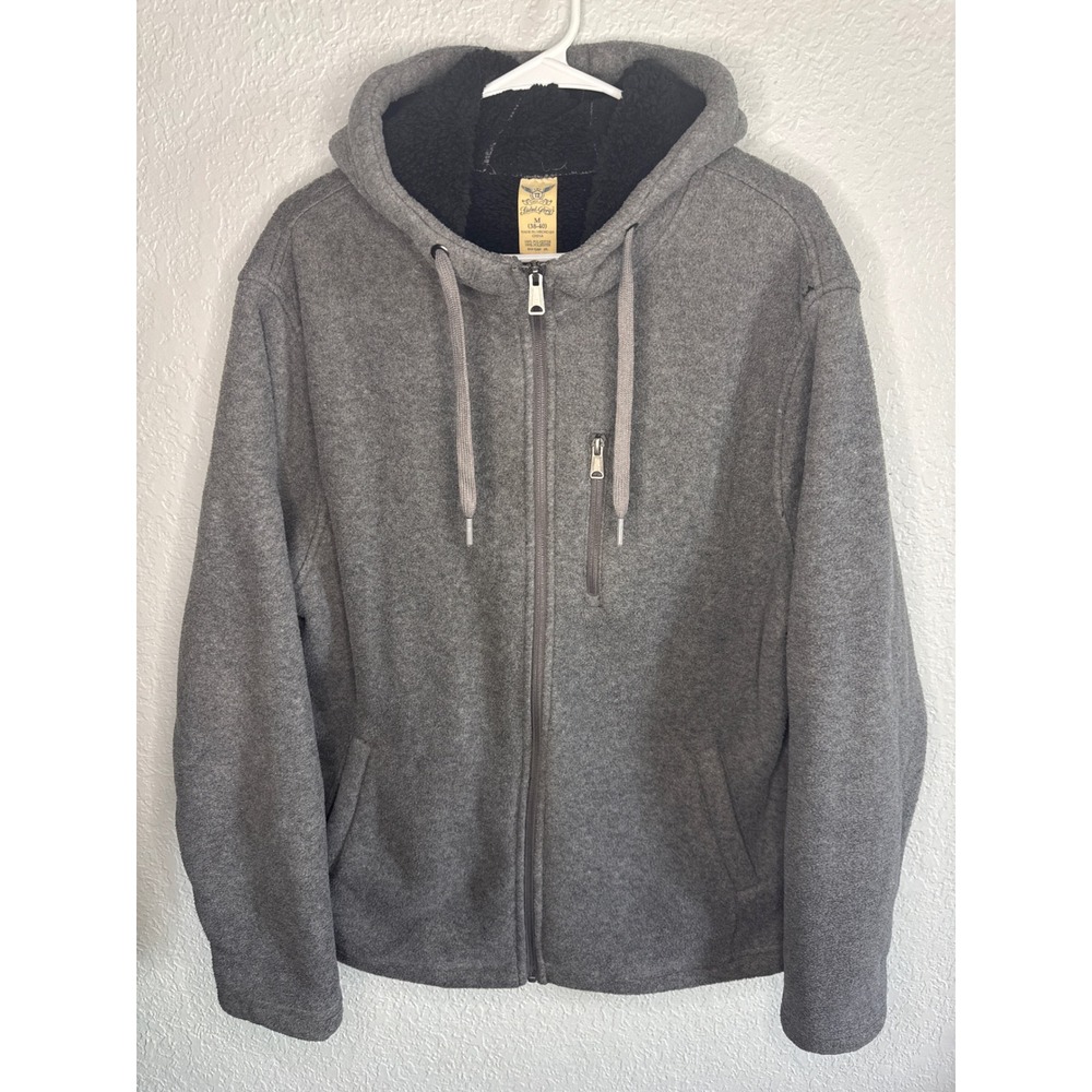 Vintage Faded Glory Fleece Jacket Mens Medium Gray Excellent Hoodie Zip Up